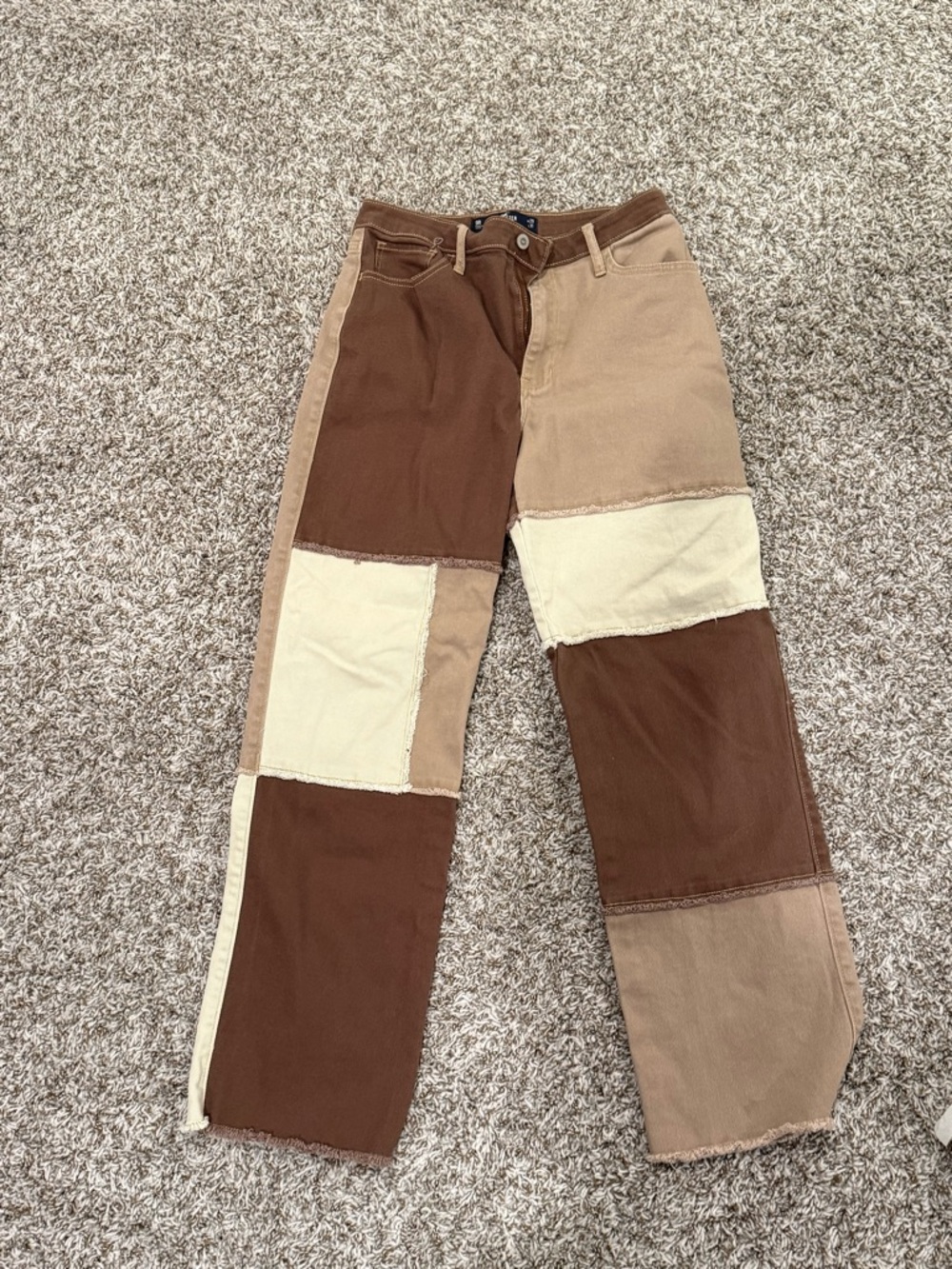 Colorblock tan and brown straight let pants